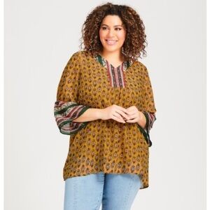 Pretty Printed Chiffon Yellow Plus Size Tunic